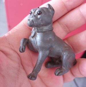 Small Antique Vintage Sitting Metal Dog Figurine Bulldog Pug